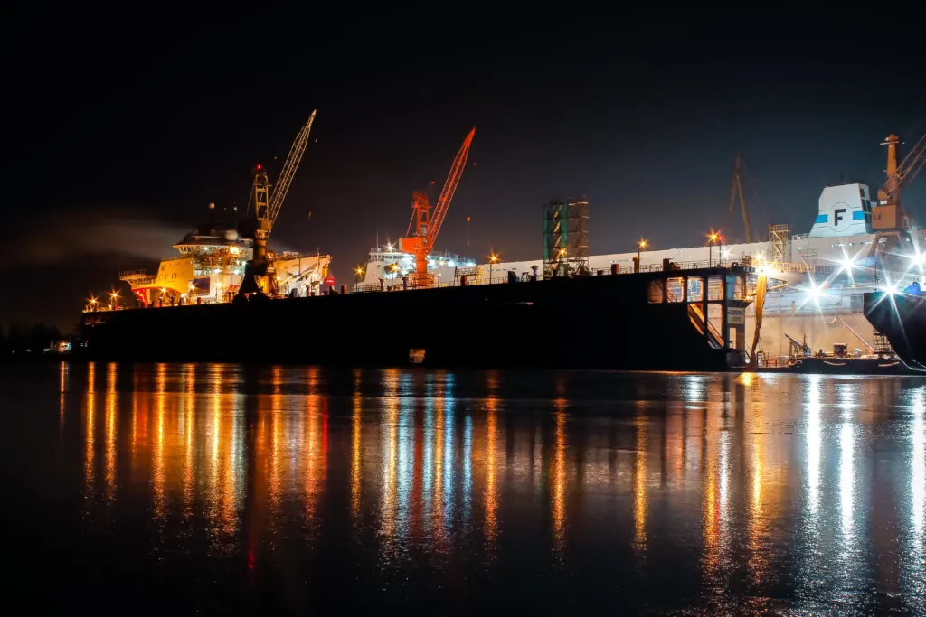 Night view of container ship